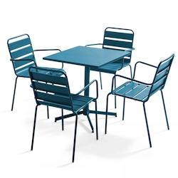 Oviala Business Ensemble table de terrasse et 4 fauteuils en métal bleu pacific - Oviala - bleu acier 106015_0