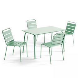 Oviala Business Ensemble table de terrasse en métal et 4 chaises vert sauge - Oviala - vert métal 109225_0