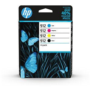 HP 912 Cartouche d'encre authentique - Pack 4 couleurs (6ZC74AE) - Noir, Cyan, Magenta, Jaune_0