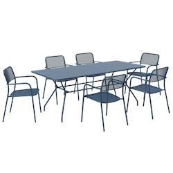 Oviala Business Ensemble table et 6 fauteuils de jardin bleu - bleu acier 114244_0