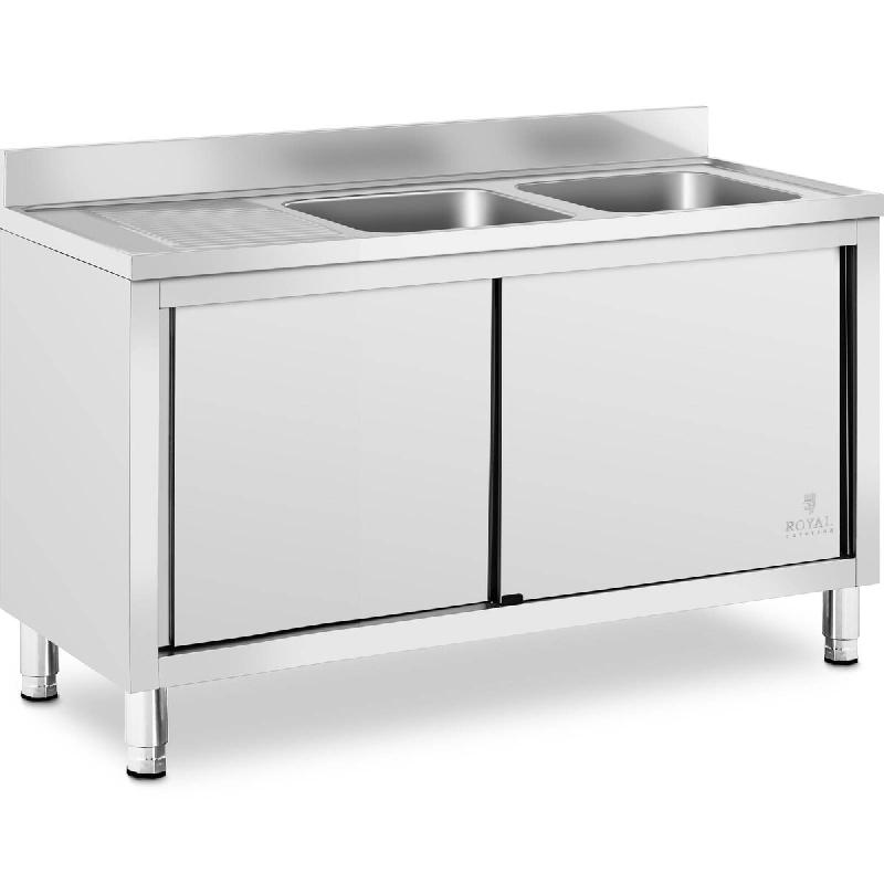Royal Catering - Royal Catering RC-IKS01 Plonge En Inox Professionnelle Sur Meuble Bas Armoire Placard Avec Évier Acier Inoxydable (2 bacs : 500 x -_0
