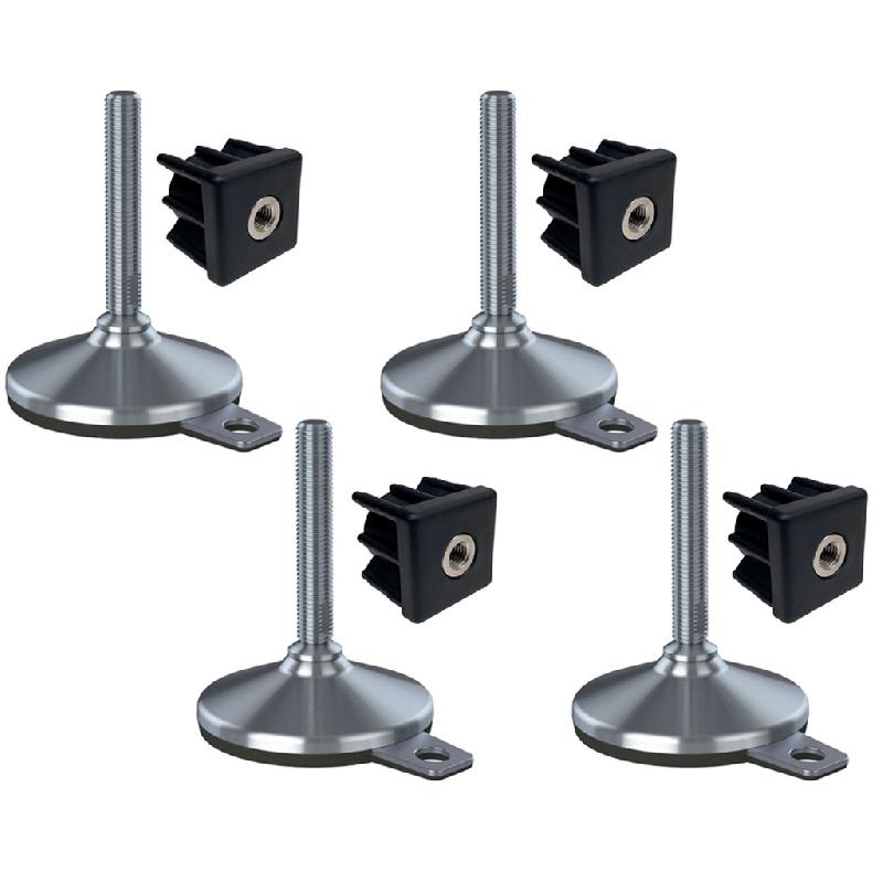 Pied en inox 16x100x105mm, tampon et trou de fixation+inserts 40x40x1.5mm -Set of 4_0