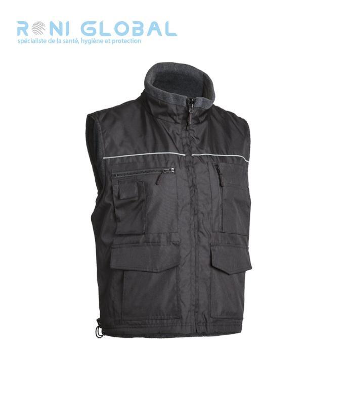 Gilet de travail noir imperméable réversible en polyester enduit polyuréthane - 11 poches - Cariste Coverguard_0