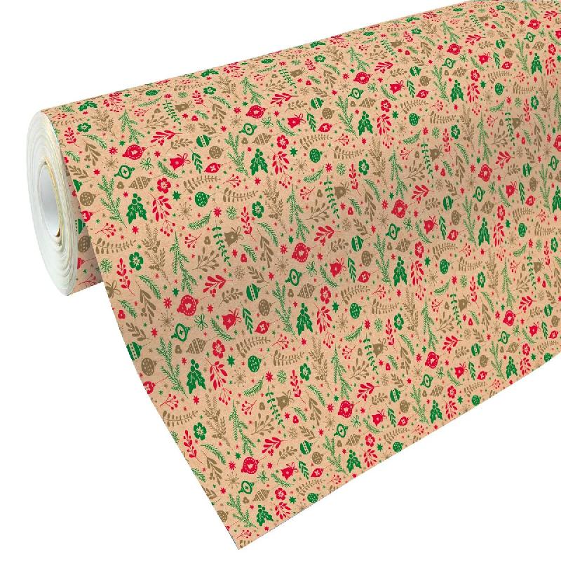Clairefontaine Rouleau de papier kraft recyclé, 70 g/m², 50m x 0,70m, motif Déco Noël - multicolore 211725C_0
