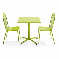 Oviala Business Ensemble table carrée de terrasse inclinable et 2 chaises bistrot vert - Oviala - vert acier 109481_0