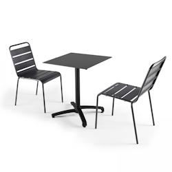 Oviala Business Ensemble table de jardin stratifié noir et 2 chaises gris - Oviala - gris métal 108167_0
