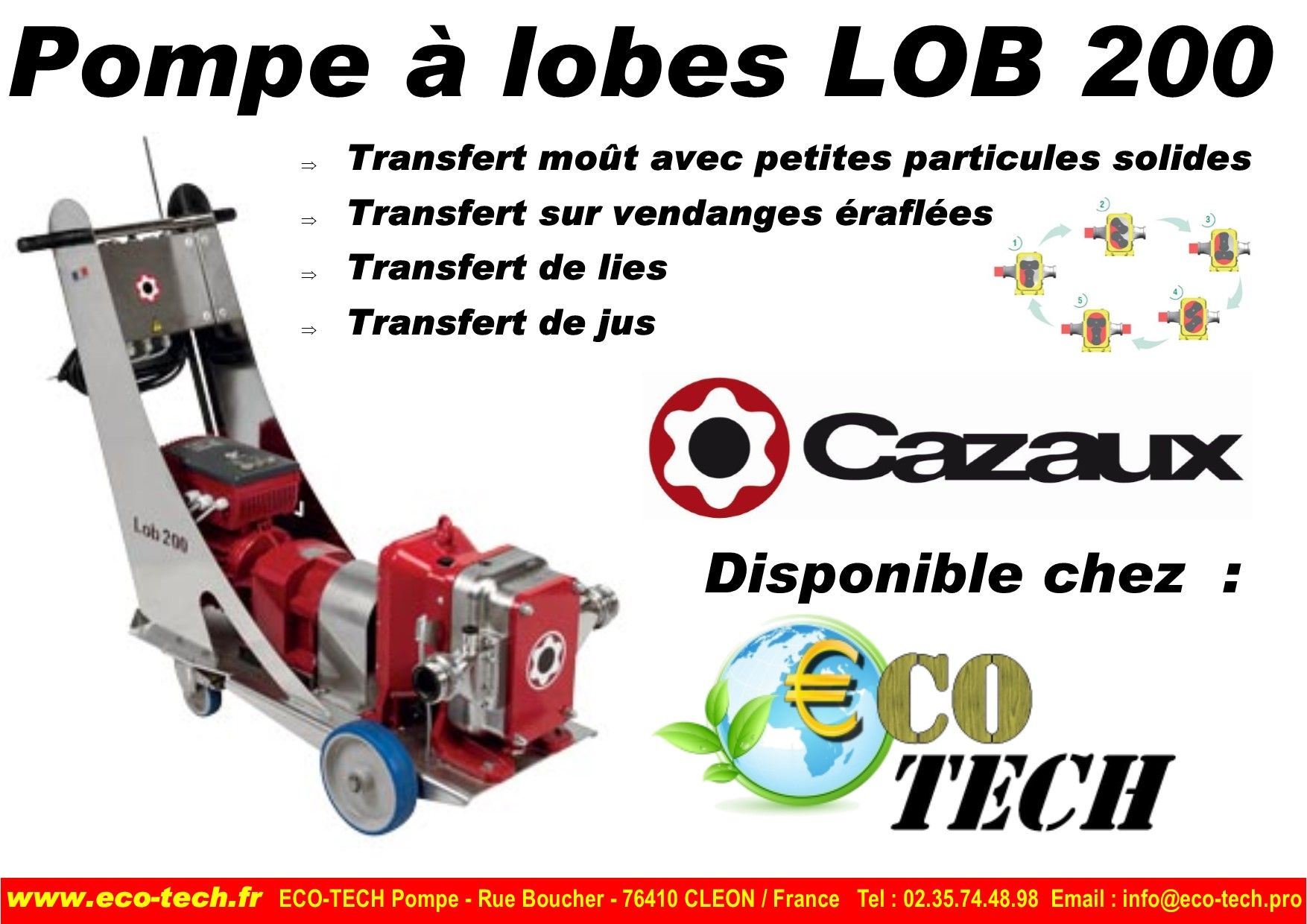 Pompe cazaux lob200 pour vendanges, moût, lies, jus, vins, cidre normandie_0