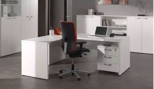 Bureau d'angle professionnel Springdale blanc - Trocity - 160 x 80 x 74 cm avec retour 100 x 65 x 74 cm - Réf. 8828_0