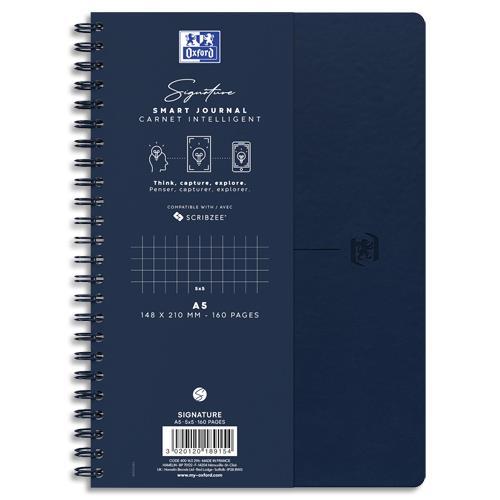 CARNET OXFORD SIGNATURE - FORMAT A5 - COUVERTURE SOUPLE A SPIRALE - 160 PAGES QUADRILLEES 5X5 - COLORIS BLEU - LOT DE 5