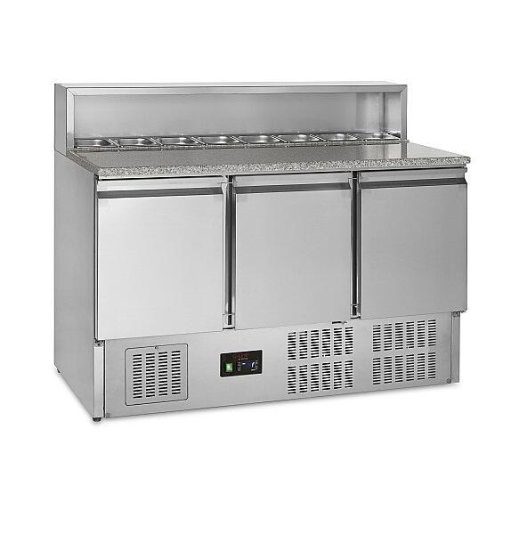 Comptoir à pizza saladette avec marbre 3 portes 400 litres - GP93_0