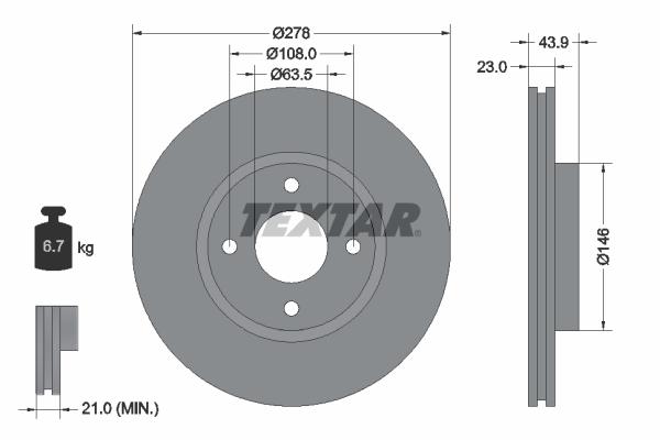 Disque de frein ventilé Textar 92252403 - boîte de 1 disque_0