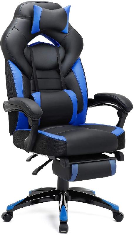 FAUTEUIL GAMER ERGONOMIQUE CHAISE GAMING FAUTEUIL DE BUREAU AVEC REPOSE-PIEDS TÉLESCOPIQUE APPUI-TÊTE RÉGLABLE SUPPORT LOMBAIRE CAPACITÉ DE CHARGE 150 KG LBEU ET NOIR 12_0000603_0