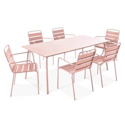 Oviala Business Ensemble table de jardin et 6 fauteuils en métal Rose poudré - rose acier 114598_0