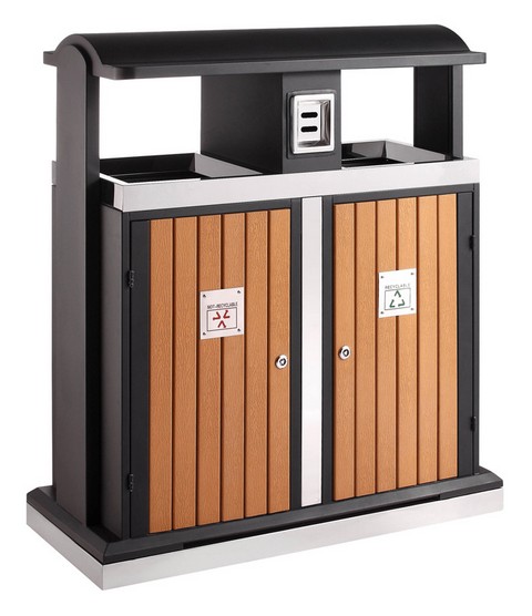 Poubelle tri exterieur - 2 x 50l - bois_0