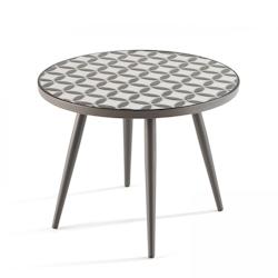 Table basse ronde de jardin Oviala Business - acier thermolaqué noir et plateau en céramique motif Mosaic_0