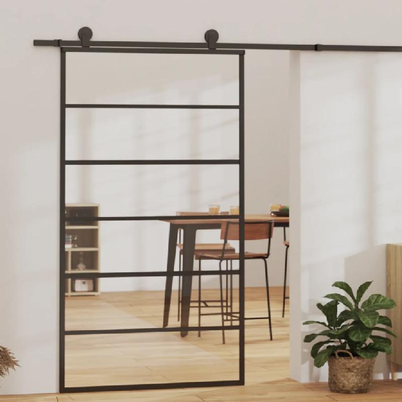 Vidaxl porte coulissante verre esg et aluminium 102x205 cm noir 151016_0