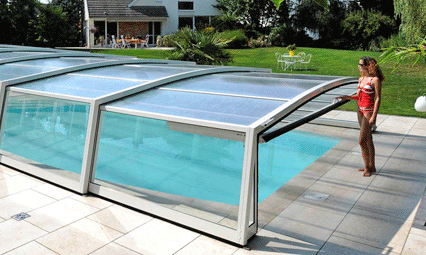 Abri piscine mi-haut Siena - télescopique, coulissant sans rails au sol_0