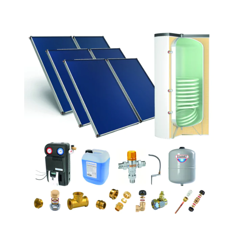 Astrea Pack B - CESI : 6 capteurs solaires fixation toiture inclinée + ballon préparateur ECS 800L double échangeur - Thermador - PSOLECSP68_0