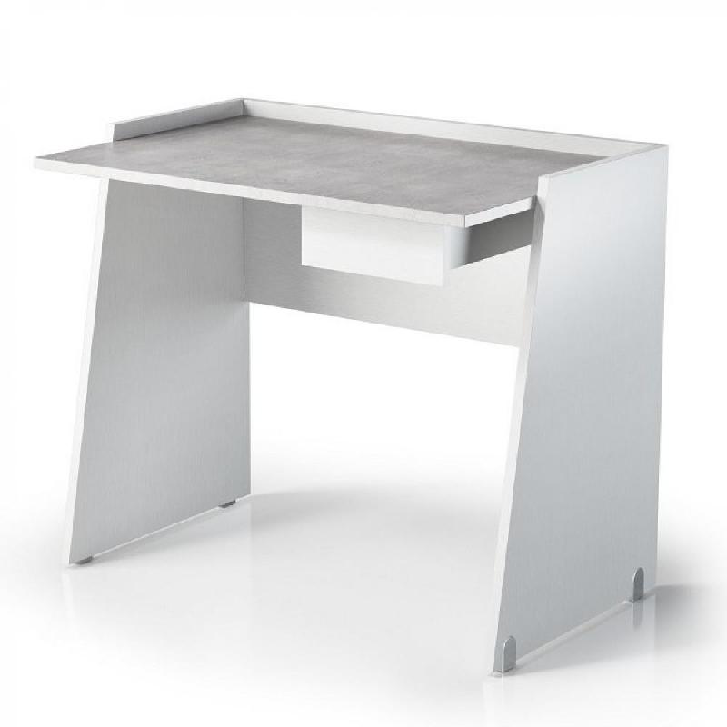 Bureau droit 1 tiroir Hugo - blanc avec plateau mélaminé effet béton_0