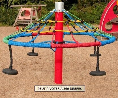 Carrousel ou tourniquet à cordes pour aire de jeux - Conforme EN1176 - Référence BT07580 - Mât acier galvanisé et anneau Ø200cm_0