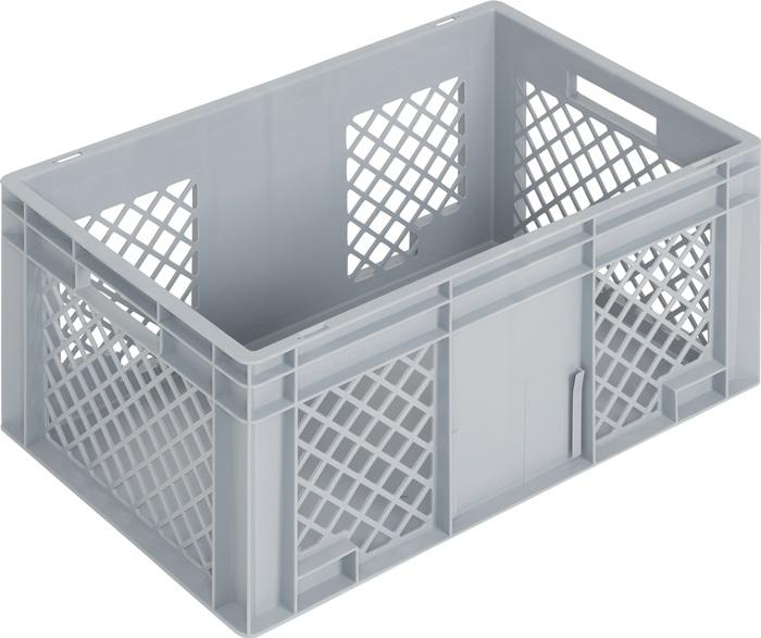 Conteneur de transport gerbable LOCKWEILER - L600 x l400 x H280 mm - gris PP - poignée traversante - parois latérales ajourées_0
