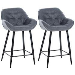 Décoshop26 - Lot de 2 tabourets de bar chaises hautes assise effet capitonnée en tissu gris et métal noir 10_0004165 - gris 3000251961799_0