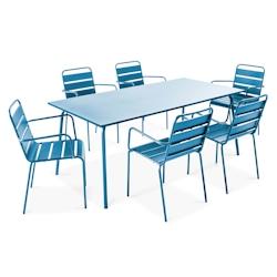 Oviala Business Ensemble table de terrasse et 6 fauteuils en métal bleu pacific - Oviala - bleu acier 106032_0