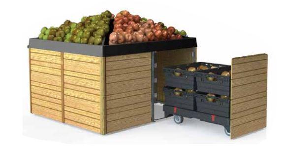 Expositeur en pyramide - Présentoir pour fruits et légumes en plastique effet bois - Grande capacité et recyclable_0