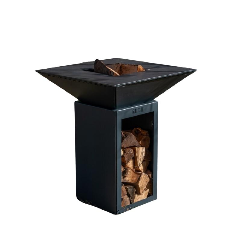 GRILLCHIC brasero cevenol acier bois carre 74 noir double cuve - BRACDCCE_BOIS_RAL9005_0