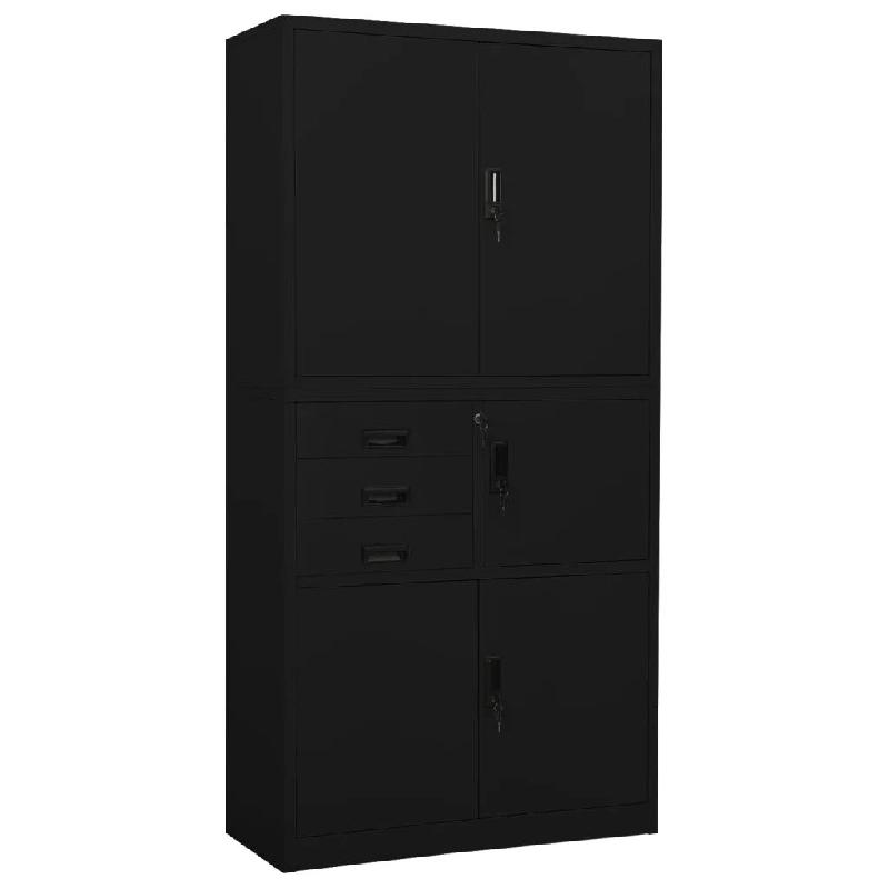 Helloshop26 - Armoire de bureau avec casier et 3 étagères réglables 90 x 40 x 180 cm design moderne en acier noir 02_0046913 - noir acier 300023449_0