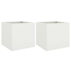 Helloshop26 - Jardinière bac lit surélevé plantes fleurs jardin terrasses lot de 2 49 x 47 x 46 cm acier blanc 02_0038985 - 3000217981946_0