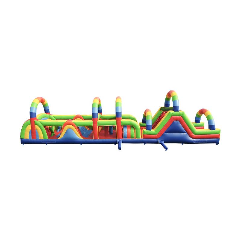 Parcours gonflable Arc-en-ciel - Réf. OB28-CH - 16m de long avec toboggan et obstacles sécurisés_0