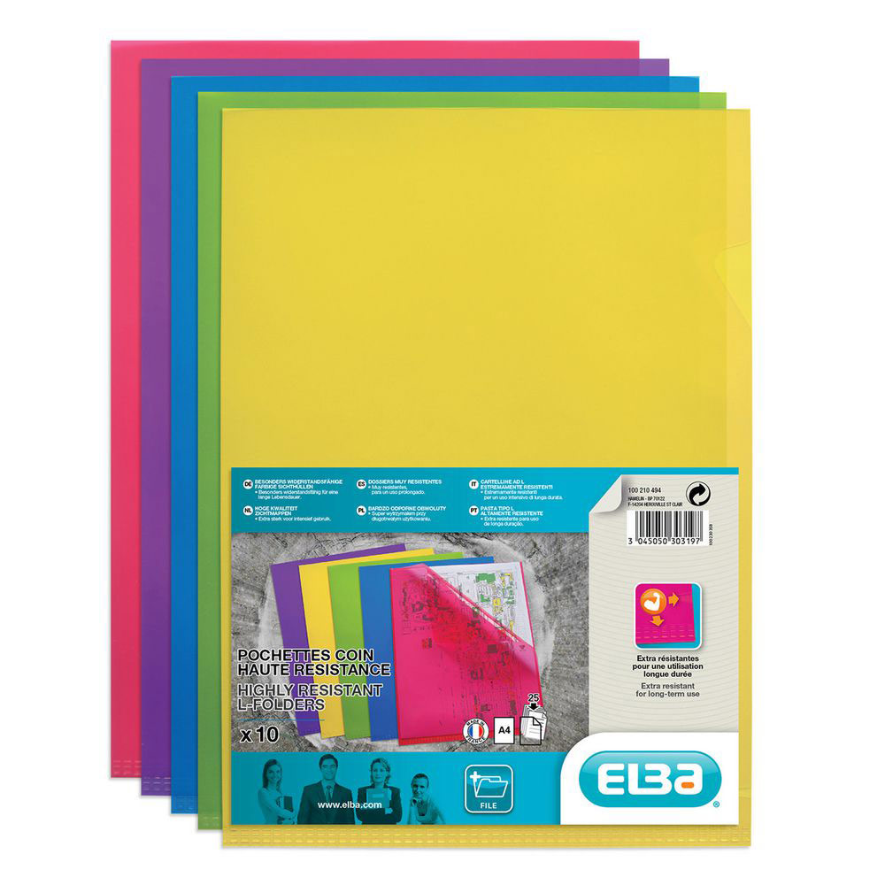 POCHETTE COIN OXFORD EN PVC 15/100 E - A4 - COLORIS ASSORTIS ACIDULES - SACHET DE 10