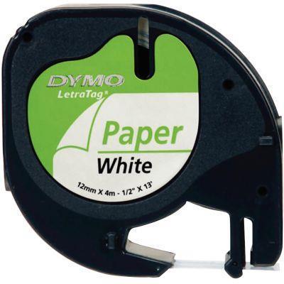 Ruban cassette Letratag papier noir sur blanc - 12 mm x 4 m - Résistant à l'eau, au pétrole, aux graisses et aux solvants doux_0