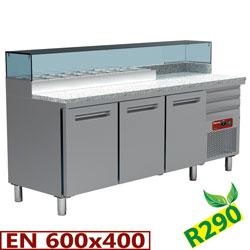Table frigo pizzeria, 3 portes en 600x400, 3 tiroirs neutres en 600x400, structure réfrigérée 8x gn 1/4 - MR-MAXIPIZZA/R2_0