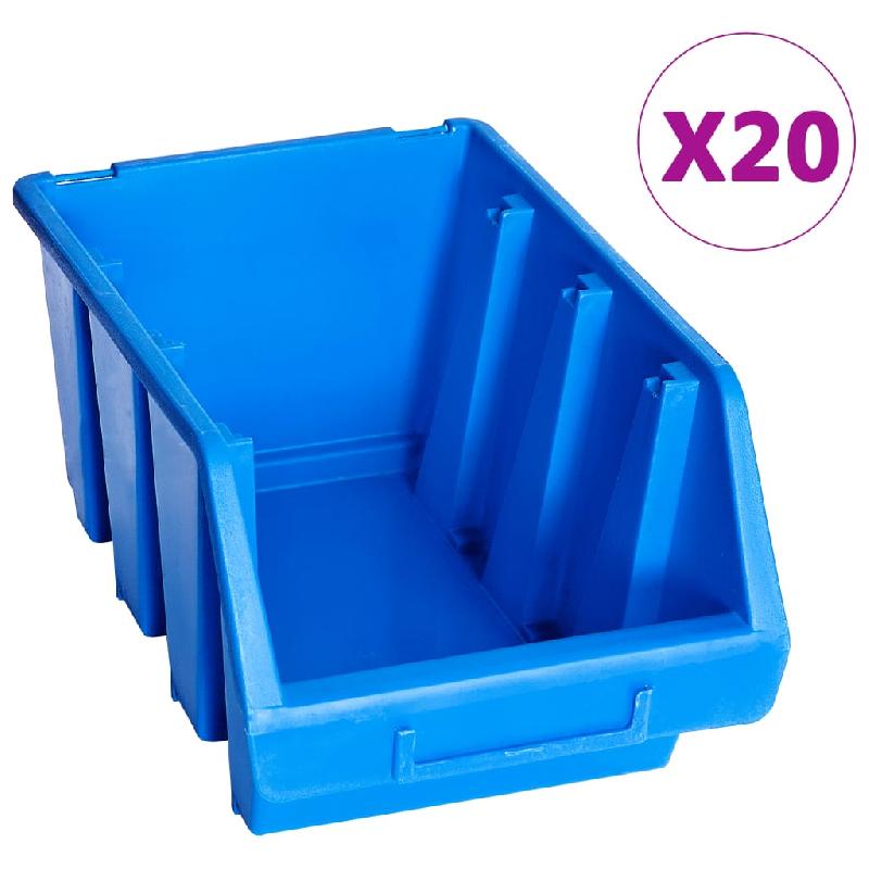 Vidaxl bacs de rangement empilables 20 pcs bleu plastique 146285_0