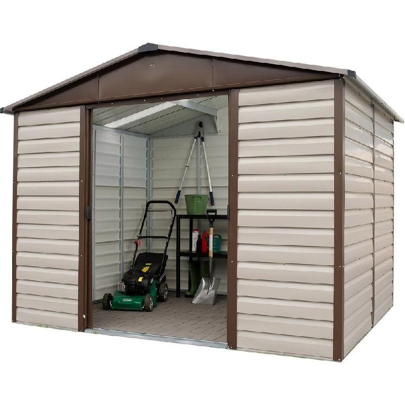 Abri métal 108tbsl - 7,18 m² - H. 224 cm - gris châtaigne - double porte coulissante - toit translucide_0