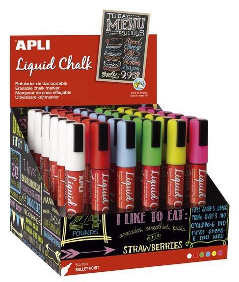 Apli Boîte de 36 marqueurs à craie liquide, pointe ronde 5,5 mm, coloris assortis (6) - 8410782166481_0