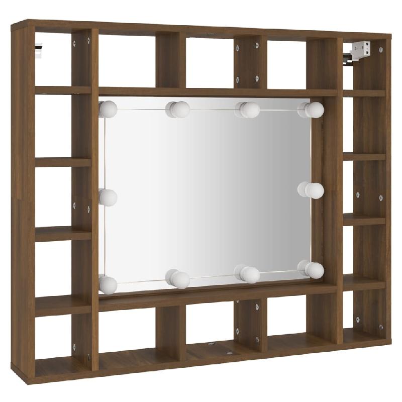 ARMOIRE À MIROIR AVEC LED CHÊNE 91 X 15 X 76,5 CM MARRON 02_0006669_0