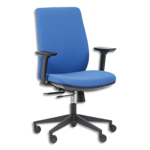 Fauteuil sherman dossier et assise en tissu bleu, à mécanisme synchrone, accoudoirs réglables fournis_0