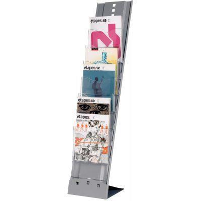 Présentoir sol transportable - 7 cases - Structure en aluminium et tablettes transparentes en polystyrène - Dimensions H115xL25xP36 cm - PAPERFLOW_0