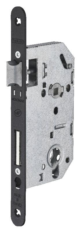 Serrure encastrable Monomax NF - têtière noire, coffre acier embouti, demi-tour réversible - pour porte d'entrée_0