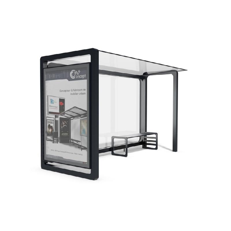 Abri bus levit / structure en aluminium / bardage en verre securit / avec banquette / 350 x 154 cm_0