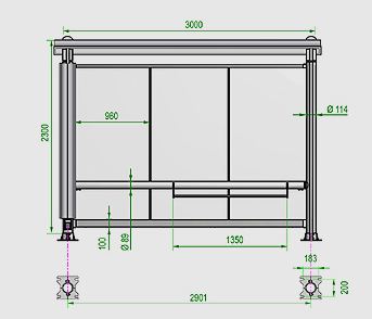 Abri bus reflet / structure en acier / bardage en verre securit / avec banquette / 300 x 157 cm_0