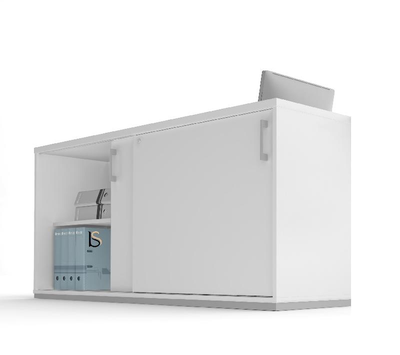 Armoire basse portes coulissantes - MDD - Gris, Sans socle de finition_1