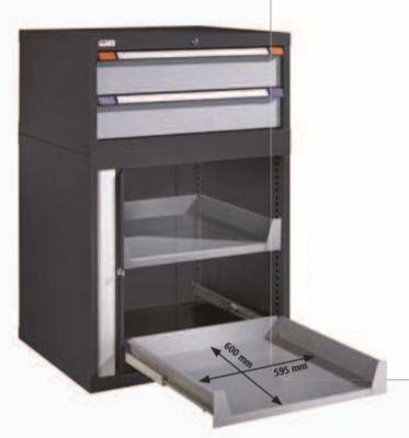 Armoire pour machine - 81.236.502 - 2 tiroirs, 2 rayons extensibles, 1 rideau - Hauteur 1217 mm, Profondeur 695 mm - Gris anthracite RAL 7016 et gris clair RAL 7035_0