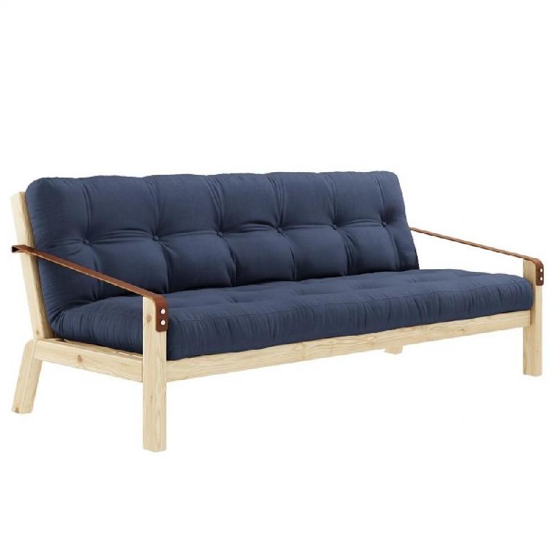 BANQUETTE FUTON POETRY EN PIN MASSIF COLORIS MARINE COUCHAGE 130 X 190 CM._0