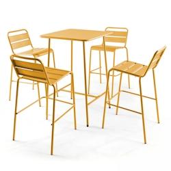 Oviala Business Ensemble table de bar et 4 chaises hautes en métal jaune - Oviala - jaune acier 106203_0