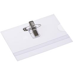 Europel - Badge transparent PVC avec pince et épingle - 90x60mm - Lot de 24 pièces - Réf. 121261_0