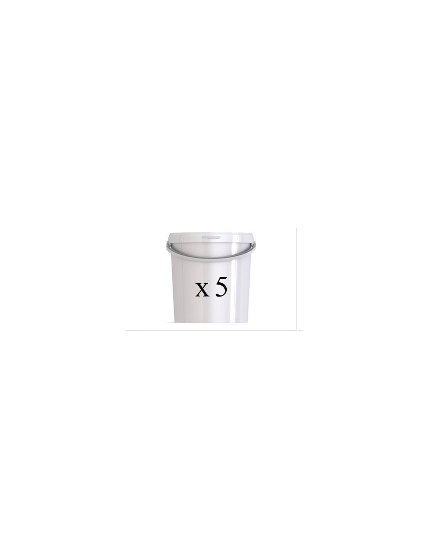 Lot de 5 seaux plastiques alimentaires 15,8 litres - avec couvercles et anse plastique - dimensions ø 293 x H 312 mm_0